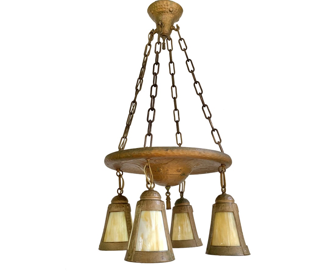 Antique Arts and Crafts Mission Chandelier, Ceiling Fixture, Original ...