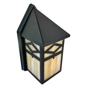 Vintage Arts and Crafts Mission Steel Sconce Light Caramel Slag Glass Rewired Restored Porch, Hall, Entry Fixture