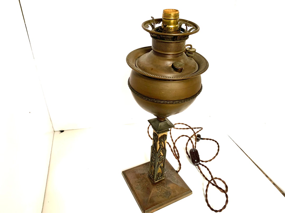 Antique Miller Oil Lamp Converted to Electric With New Cord, Plug and