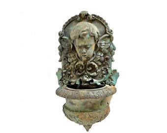 Antique Fountain, Vintage Fountain, Planter, Vintage Planter, Antique Planter, Wall Fountain, Bronze Fountain, Cherub Fountaibn, Angel