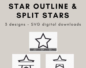 Star Outline Design - with bonus split stars - Digital Download - svg/pdf/png/jpg