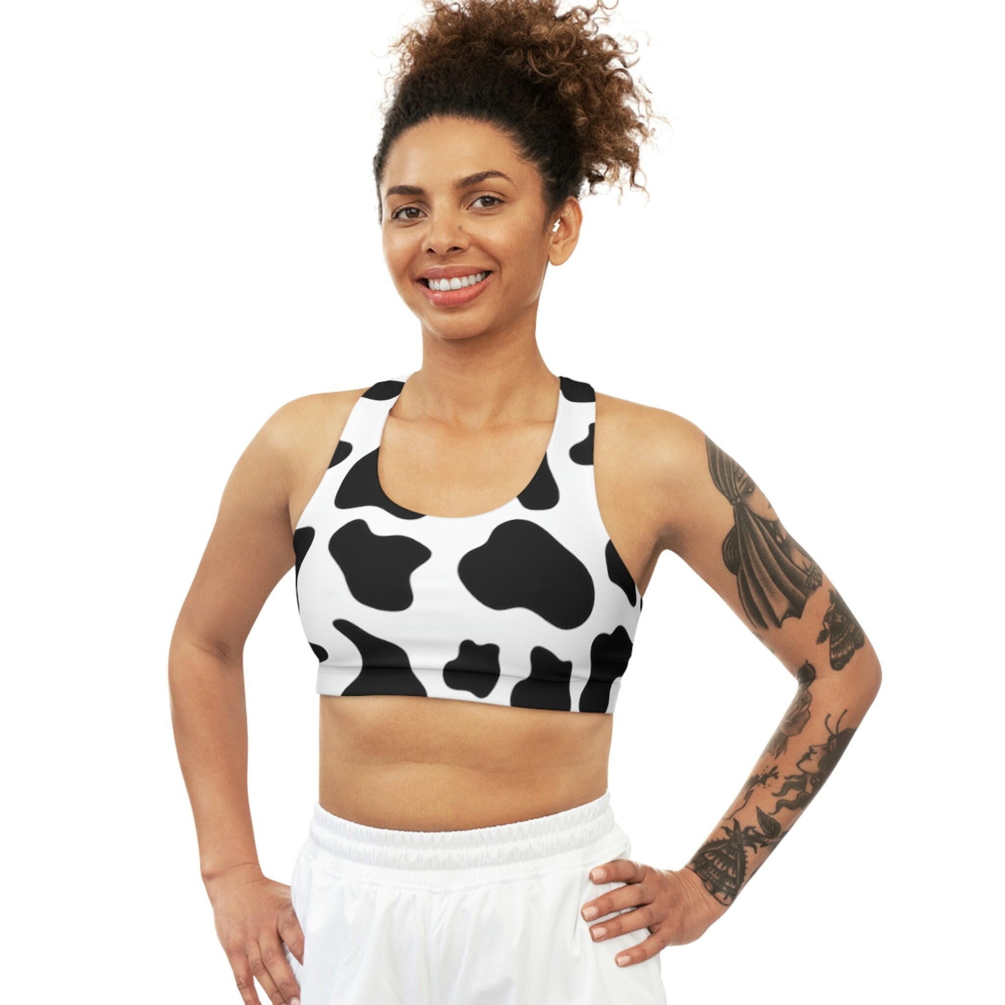 Cow Print Sports Bra, Cow Print Top, Western Wear, Cow Print Clothing,  Seamless Sports Bra, Women's Cow Print, Rodeo Top, Trendy Women's Top 