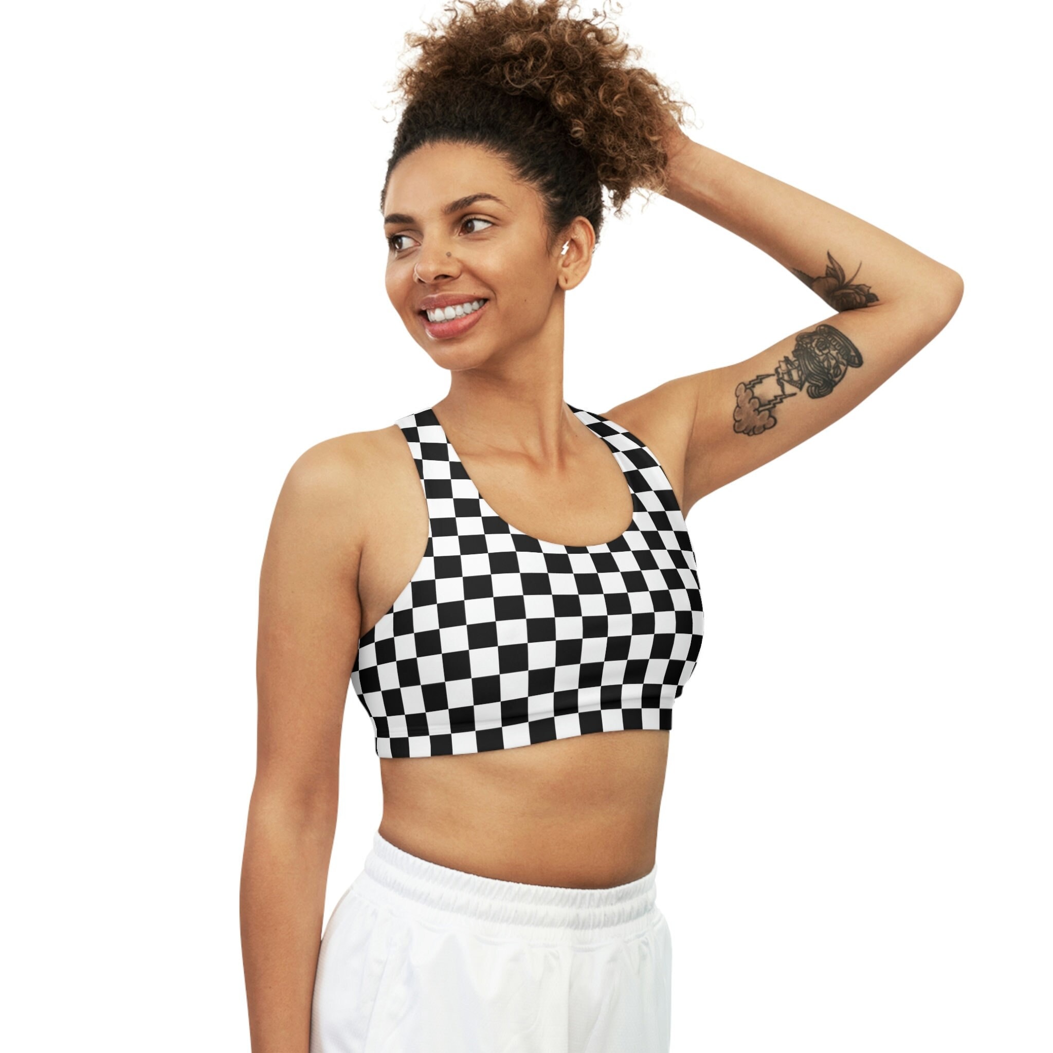 Checkerboard Sports Bra, Racing Sports Bra, Women's Seamless Bra