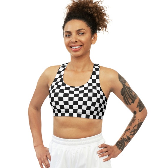 Checkerboard Sports Bra, Racing Sports Bra, Women's Seamless Bra