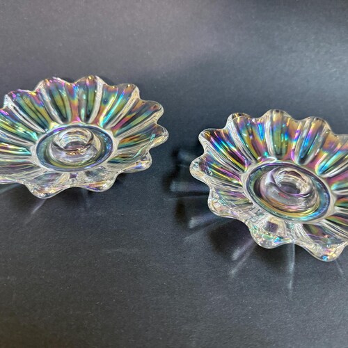 Celestial Iridescent Taper Candle Holders - Set of 2 - Federal Glass