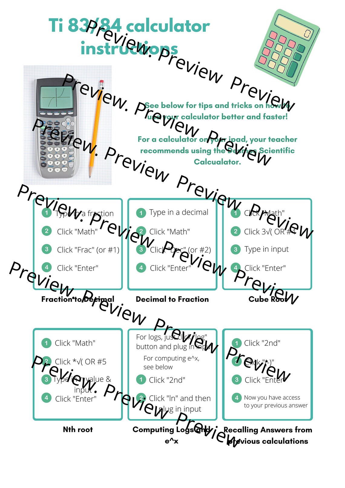 DIGITAL PRINTABLE Calculator Instructions Student Help Sheet Etsy