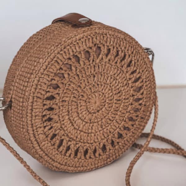 Häkelanleitung runde Tasche mit Raffia