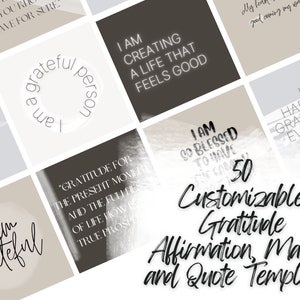 50 Gratitude Affirmation Mantra Quote Instagram Templates Canva | Editable Quote Templates | Instagram Post Stories | Engagement Booster