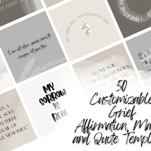 50 Grief Affirmation Mantra Quote Instagram Templates Canva | Editable Quote Templates | Instagram Post Stories | Engagement Booster