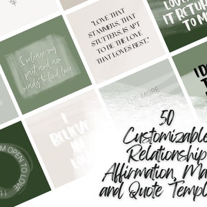 50 Relationship Affirmation Mantra Quote Instagram Templates Canva | Editable Quote Templates | Instagram Post Stories | Engagement Booster