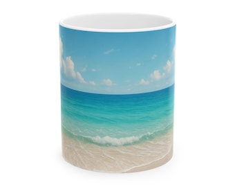Tasse en céramique scène de plage, tasse à café côtière, tasse à thé océan, verres en bord de mer, décoration de cuisine tropicale