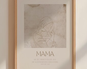 Mama | Christliches Poster | Muttertag | Geschenk | Wanddeko | Bibelvers | Sie ist wertvoller als die kostbarsten Edelsteine | Modern