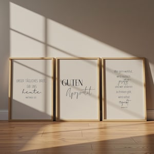 3er Set | Wandkunst für Esszimmer und Küche | Bibelvers | Tisch | christliches Poster | Zitat | Guten Appetit | Unser tägliches Brot | Deko