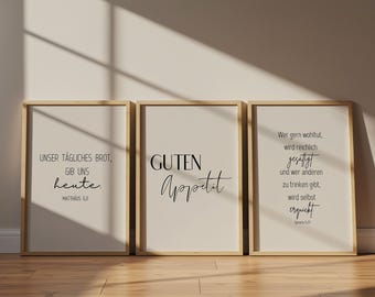 Set of 3 | Wall art for dining room and kitchen | Bible verse | Table | Christian poster | Quote | Bon appetit | Our daily bread | Decoration