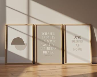 Set of 3 | But as for me and my household, we will serve the Lord | Christian poster | Bible verse | German | Joshua 24:15