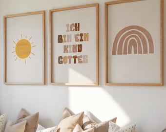 3er Set | Ich bin ein Kind Gottes | Bibelvers | Aquarell Stil | Christliche Kinderzimmer | christliches Poster | Mädchenzimmer