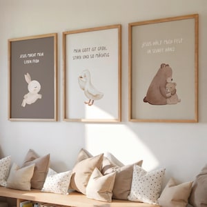 3er Set christliche Kinderposter | Aquarell Stil | Christliches Kinderzimmer | Wanddekoration | Geburtsgeschenk | Babyzimmer | A4 & A3