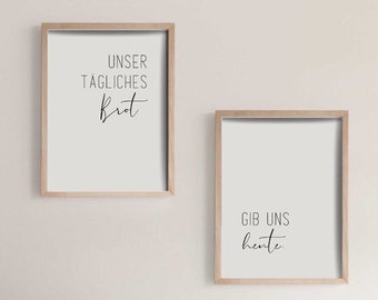 Set of 2 | Give us this day our daily bread | Dining room | Kitchen | Christian poster | Wall decor | Minimalist | Simple | Modern
