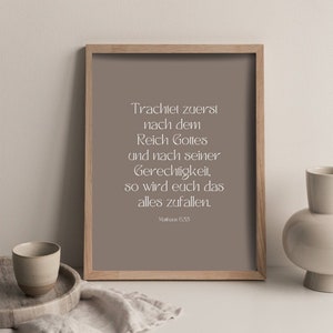 Trachtet zuerst nach dem Reich Gottes | Matthäus 6,33 | Druckbare Wandkunst | Modern BibelVers | Minimalistisches christliches Poster