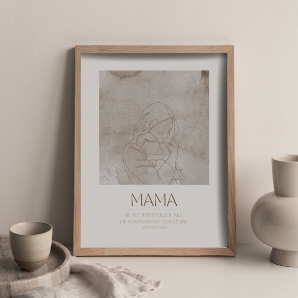 Mama | Christliches Poster | Muttertag | Geschenk | Wanddeko | Bibelvers | Sie ist wertvoller als die kostbarsten Edelsteine | Deutsch