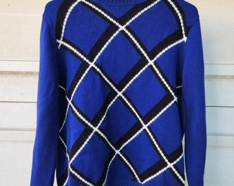 Vintage Blue Turtleneck Sweater Women's Large Retro 99% Cotton Jeanne Pierre