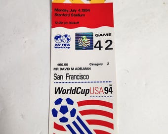 World Cup USA 1994 Ticket Stub Champion Brazil vs USA Soccer Game 42 July 4th 94