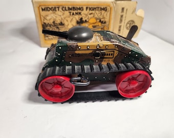 Vintage Marx Tin Toy Midget Climbing Fighting Tank W/box Litho