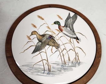 Vintage Amana Society Ceramic Handmade Trivet/Wall Decor Ducks Hunting Scene