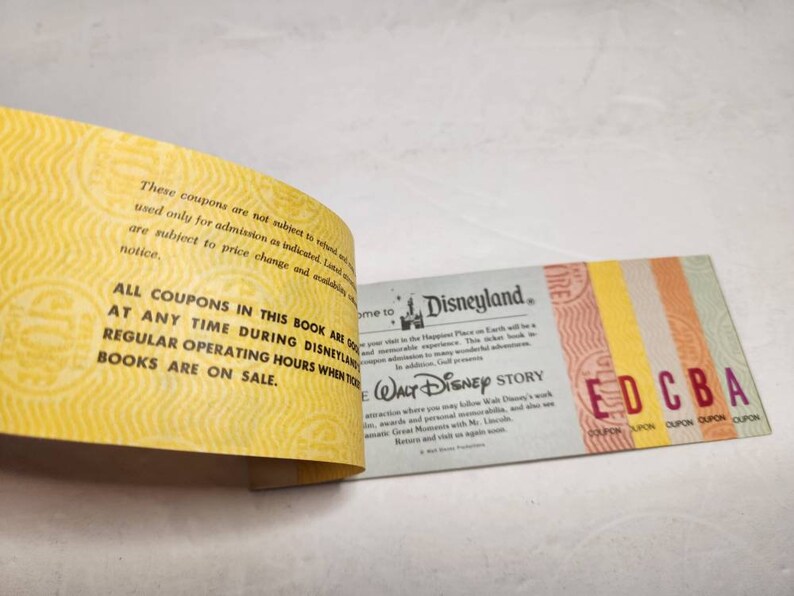 Vintage Disneyland Ticket Book W/main Gate Admission Junior COMPLETE