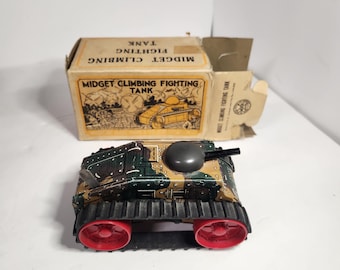 Vintage Marx Tin Toy Midget Climbing Fighting Tank W/box Litho
