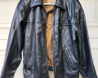 Chaqueta de cuero vintage Georgetown con cremallera completa para mujer, talla mediana, color negro