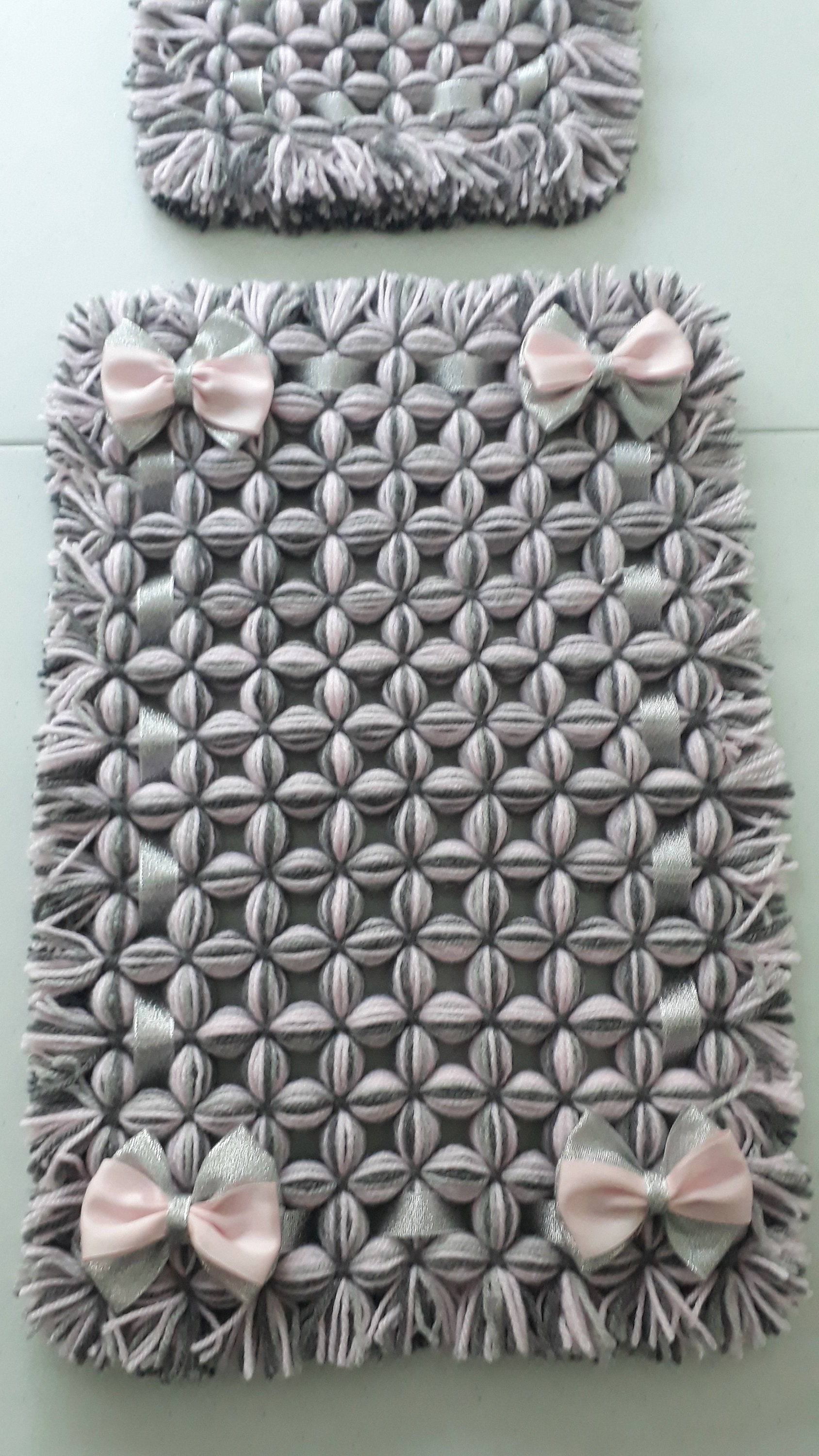 Doll's Non Pom Pom Blanket and Pillow Set in Silver Pink Etsy UK