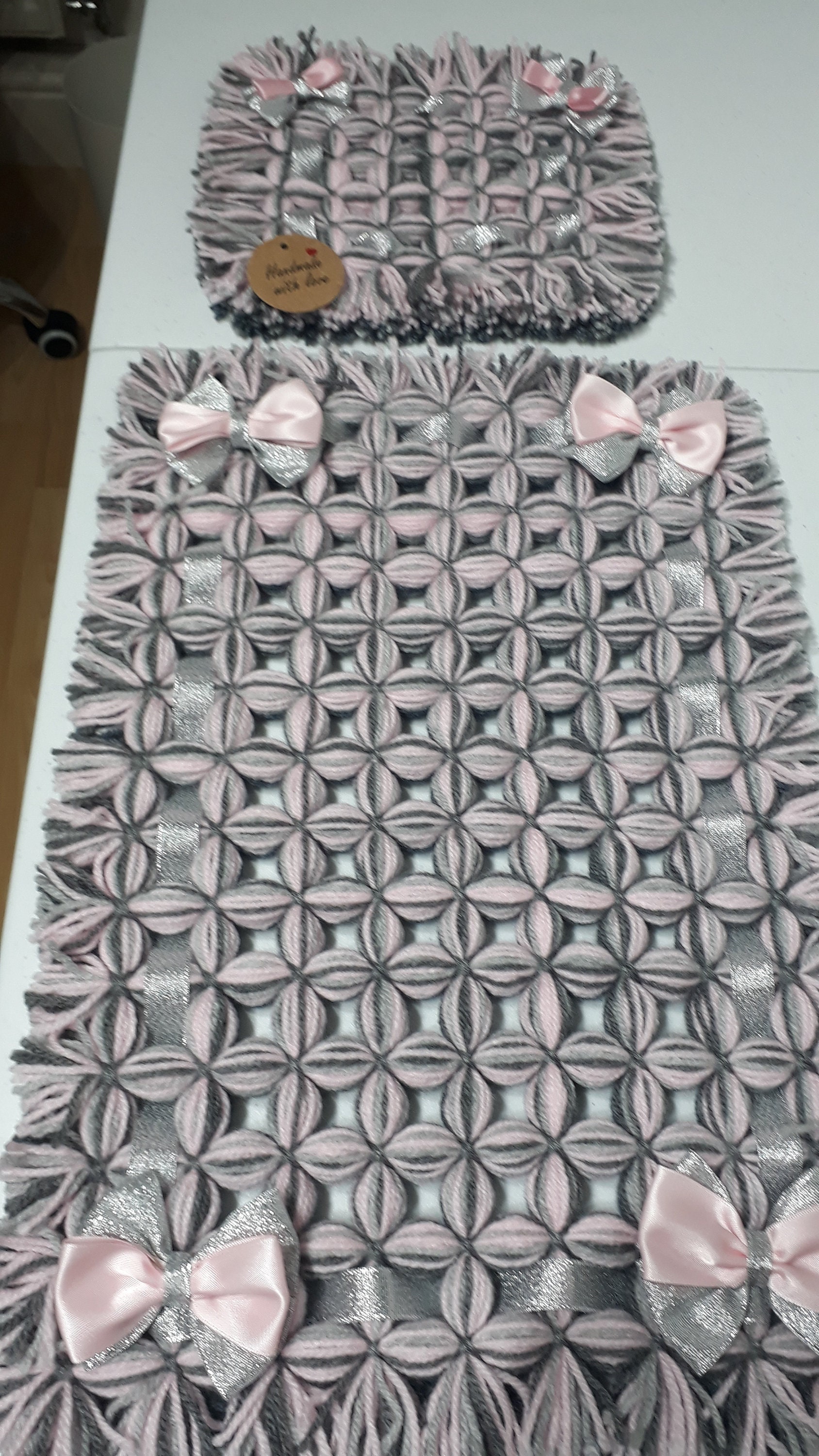 Doll's Non Pom Pom Blanket and Pillow Set in Silver Pink Etsy UK