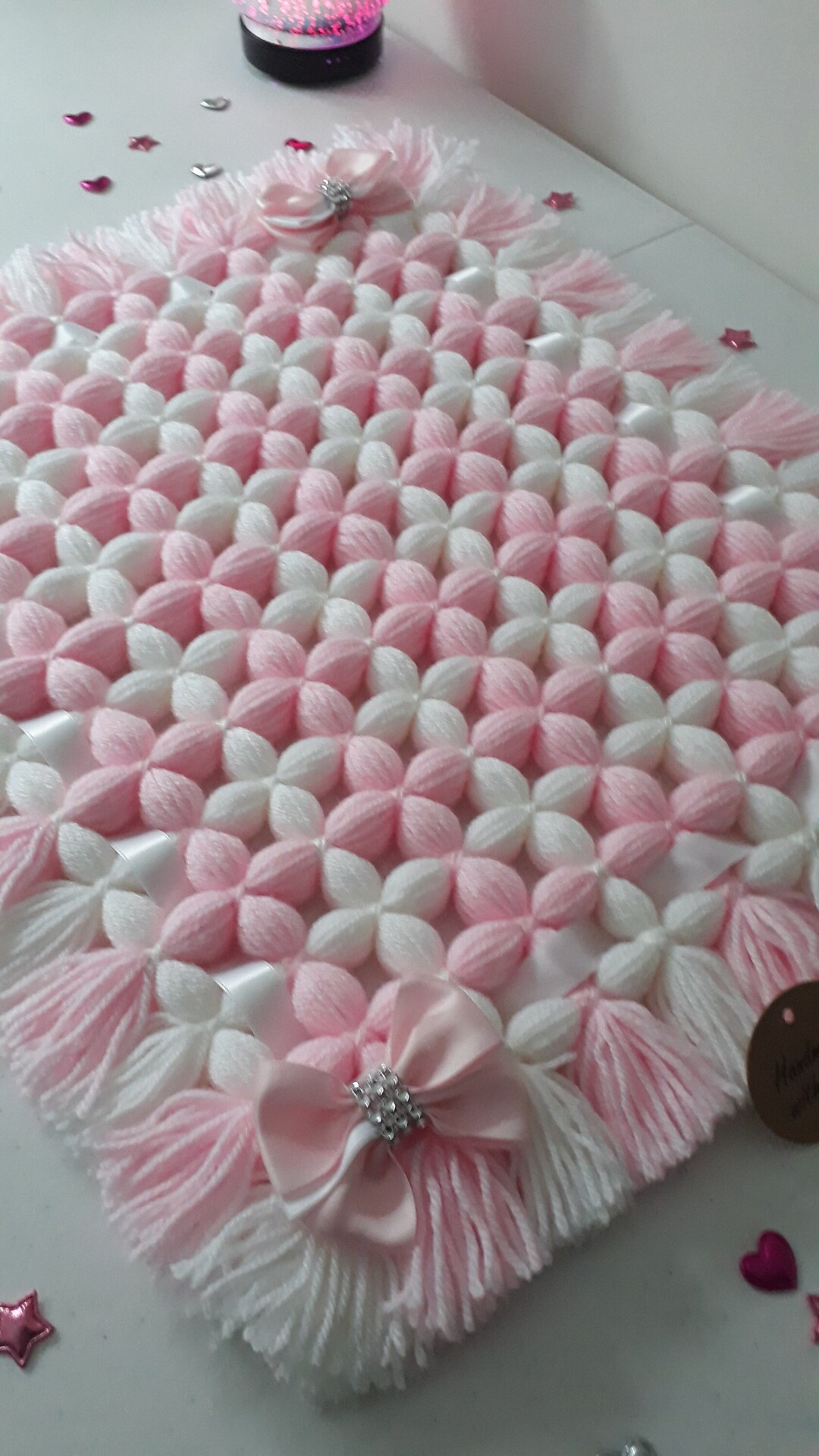 Non Pom Pom Baby Blanket in Baby Pink and White Car Seat Etsy