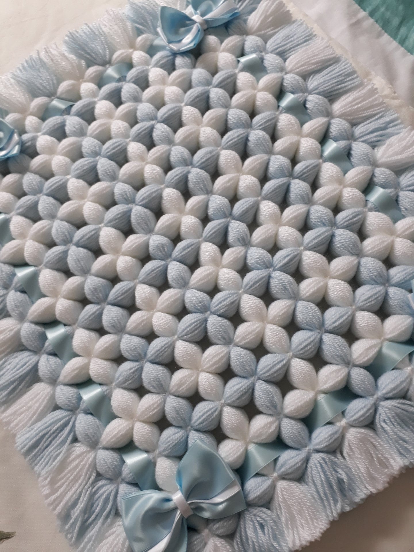 Beautiful Blue & White Baby Blanket / Car Seat / Pram Etsy UK