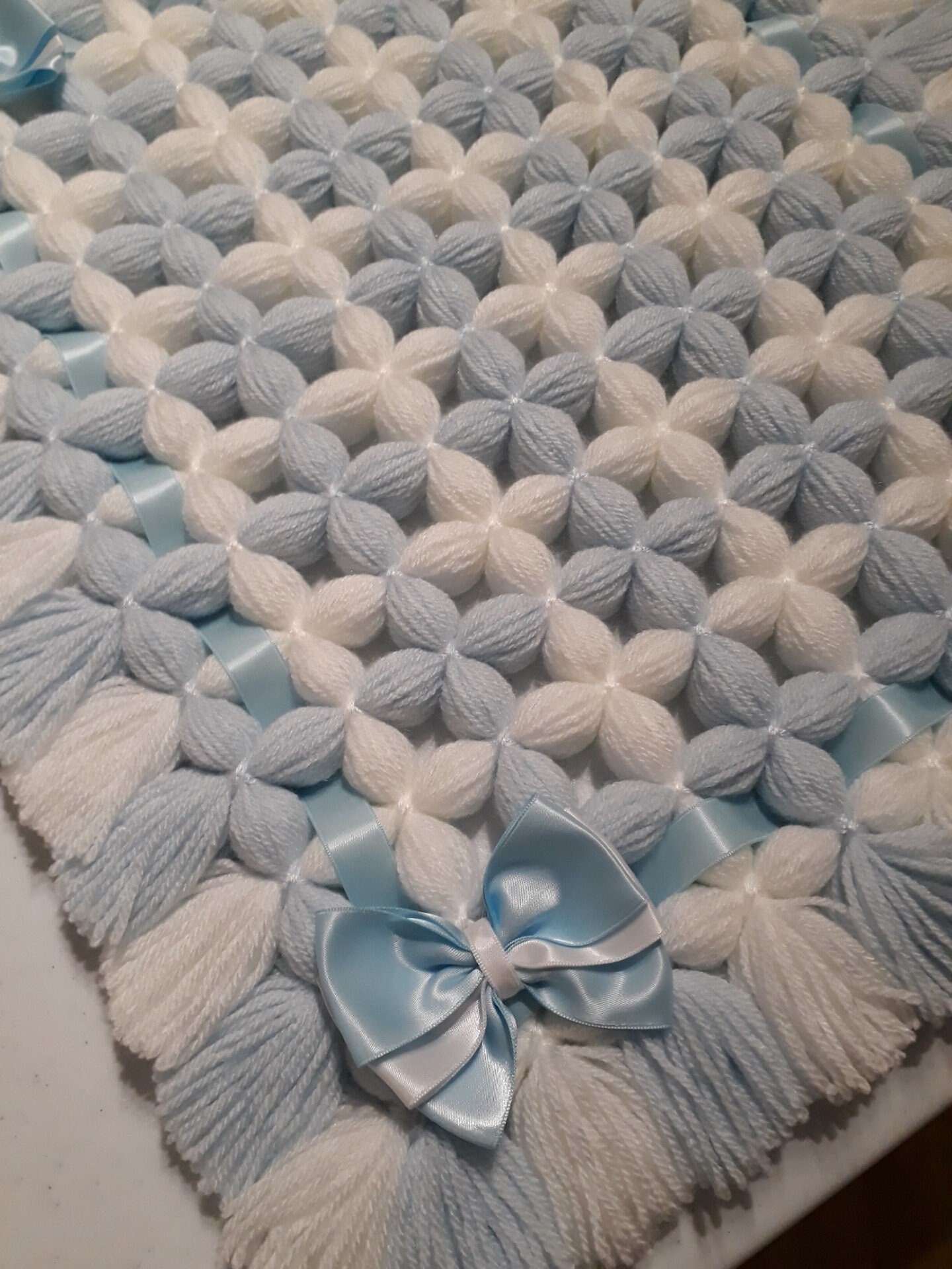 Beautiful Blue & White Baby Blanket / Car Seat / Pram Etsy UK