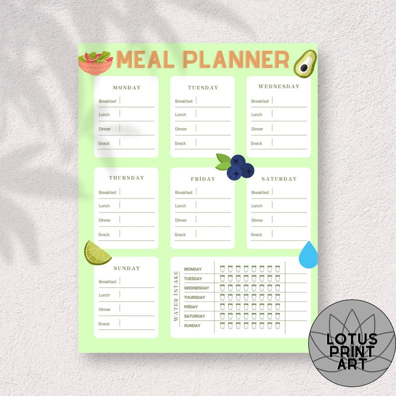 Weekly Meal Planner Printable 7 Day Menu Plan Food Planner - Etsy