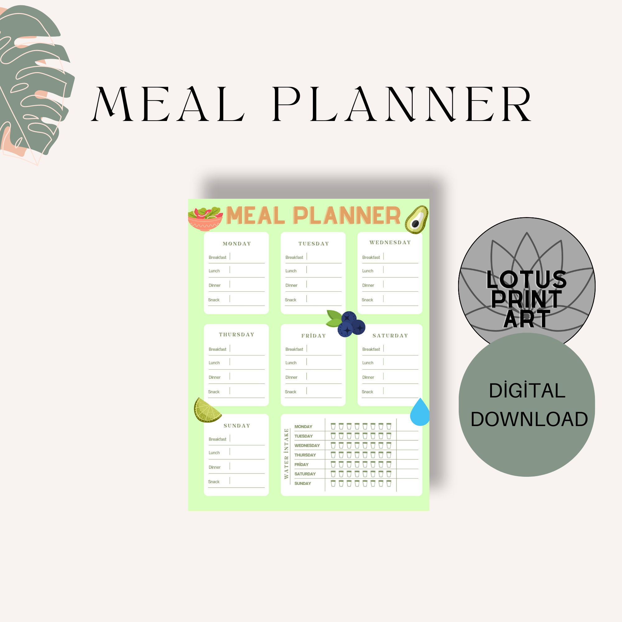 Weekly Meal Planner Printable 7 Day Menu Plan Food Planner - Etsy