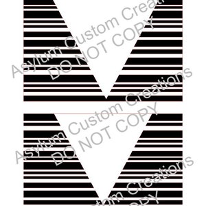 Puede incluir: Dos rectángulos blancos con líneas horizontales negras que forman una V. El texto "Asylum Custom Creations DO NOT COPY" está superpuesto en la imagen.