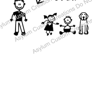 Könnte beinhalten: Schwarz-weiße Strichmännchen-Familie mit einem Hund. Der Text "POSITION OFFEN" steht über der Familie mit einem Pfeil, der nach links zeigt.