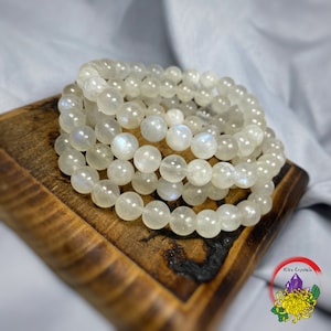 Natural 7.5mm+ Moonstone Crystal Bracelet, Moonstone Beaded Bracelet | Calming and Comfort Bracelet | Elastic Stretch String | Perfect Gift