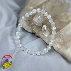 High Quality Blue Moonstone Crystal Bracelet, Blue Flash 6mm+ Blue Moonstone Beaded Bracelet | Calming and Comfort Bracelet | Elastic String