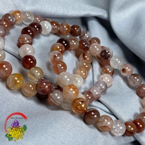 Natural Fire Quartz Crystal Bracelet, 8.5mm Hematoid Quartz Beaded Bracelet | Balance and Stability Bracelet | Elastic Stretch String | Gift