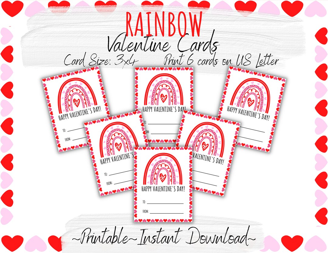 Rainbow Valentine Cards for Kids, Kids Valentine Cards, Valentine Cards ...