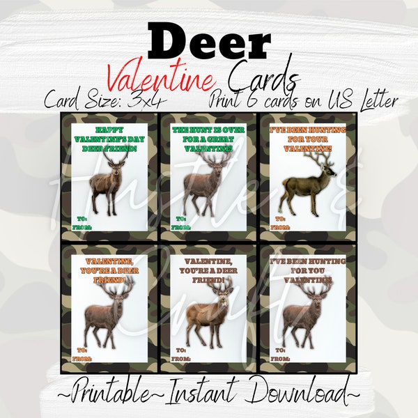 Deer Hunting Valentine Cards for Kids, Kids Valentine Cards, Valentine Cards, Printable School Valentine, AS-IS, Instant Download