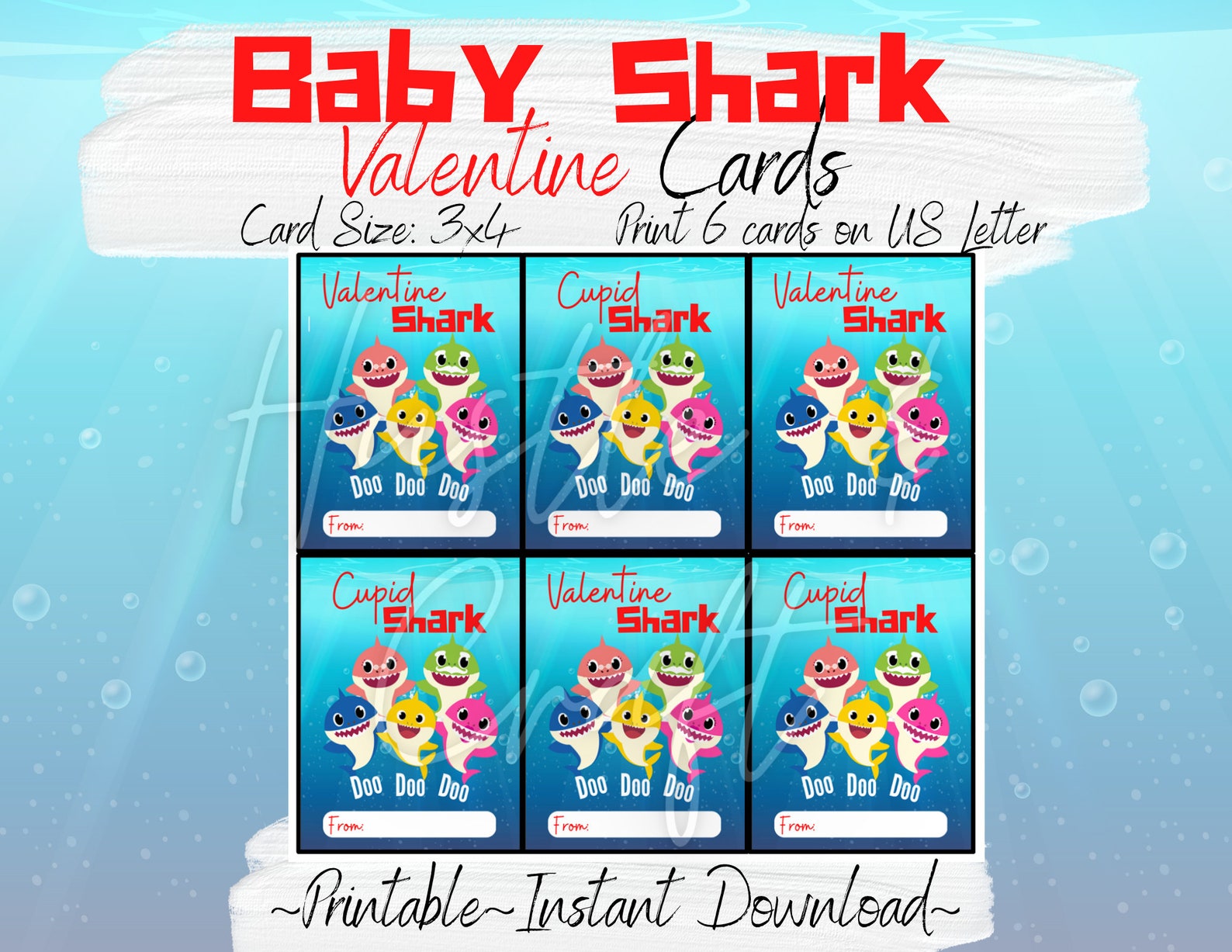 Baby Shark Valentine Cards for Kids, Kids Valentine Cards, Valentine ...