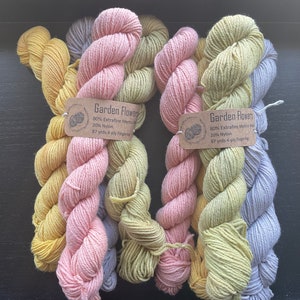 Garden Flowers~ Extrafine Merino Wool Nylon 4ply Fingering 25g Naturally dyed with botanical materials