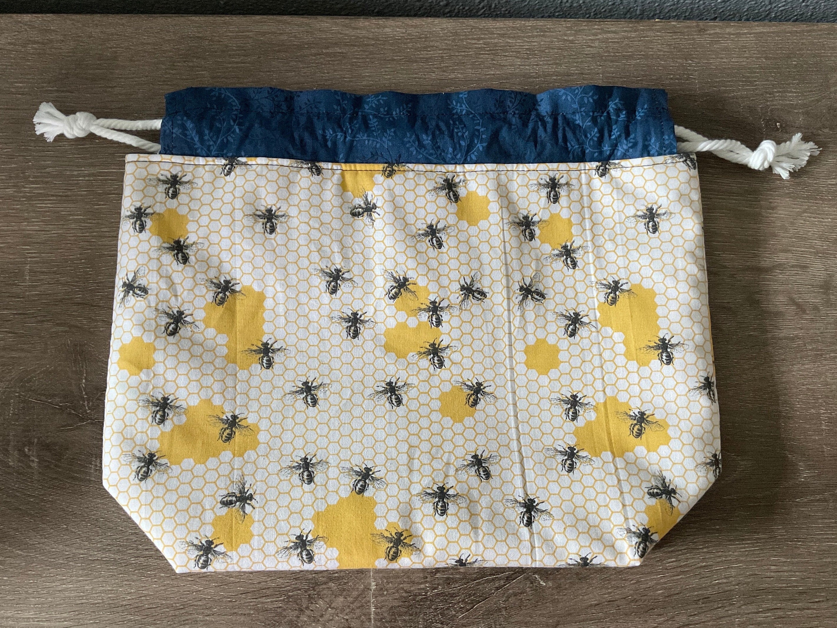 Medium Drawstring Project Bag: Bee Fabric Knitting Crochet Craft Bag - Etsy
