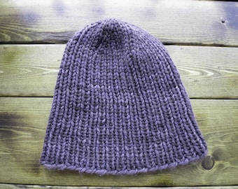 Purple Gray Knit Ribbed Hat