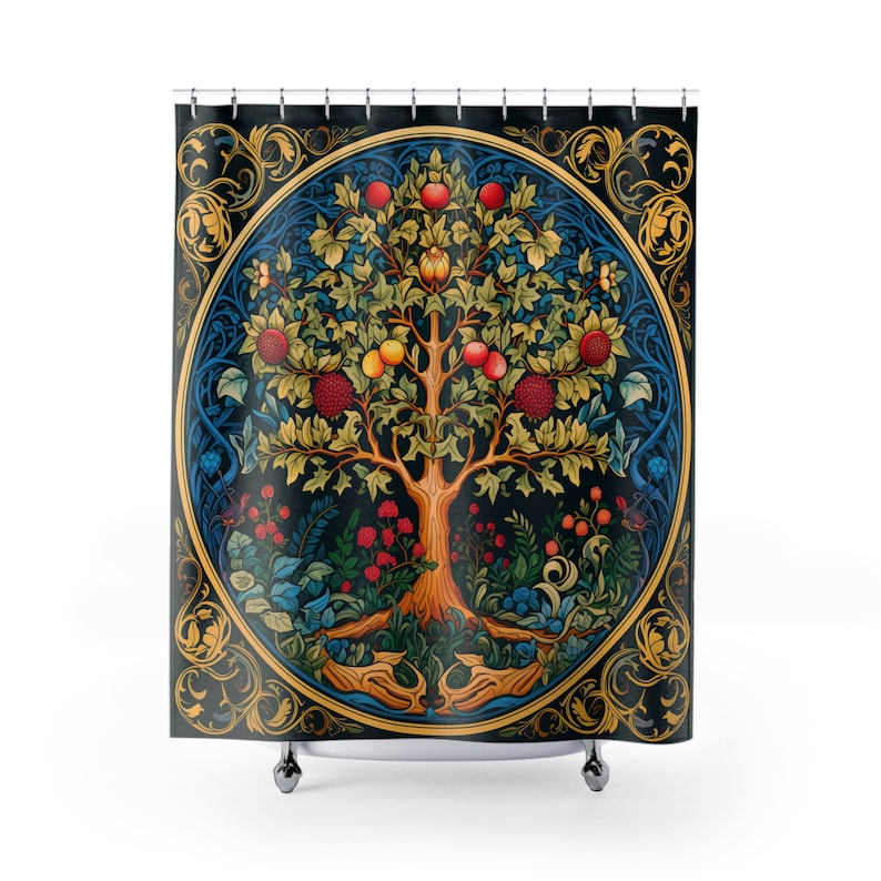 NaturalCoveDesign William Morris Tree of Life Shower Curtain - Thumbnail 4